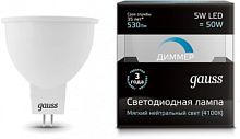 GAUSS Лампа светодиодная LED 5Вт 4100K MR16 GU5.3-dim диммируемая  (101505205-D)