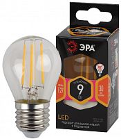 ЭРА Лампа светодиодная F-LED P45-9w-827-E14   (филамент, шар, 9Вт, тепл, E14)  (10/100/4000)  (Б0047020)