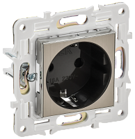 IEK SKANDY Розетка с заземлением с защитными шторками 16А безвинтовое крепление SK-R06N никель  (SK-R14-16-1-K50)