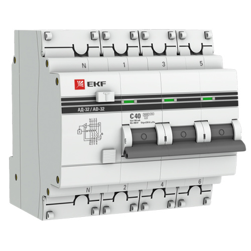 EKF Выключатель автоматический дифференциальный АД-32 4п 40А 100мА С  PROxima (DA32-40-100-4P-pro)