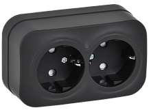 IEK GLORY Розетка 2-местная для открытой установки с заземлением с защитными шторками 16А РСш22-3-ХЧм черный матовый  (ERH24-K02M-16)
