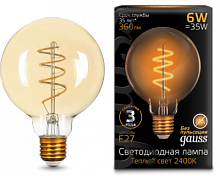 GAUSS Лампа светодиодная LED 6Вт E27 Golden 2400К Filament G95 Flexible  (105802007)