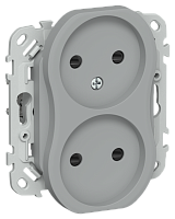 FLITE Розетка 2-местная без заземления с защитными шторками безвинтовое крепление 10А серый (FI-R23-10-1-K03)