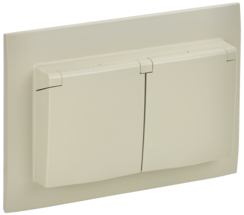 IEK SKANDY Розетка 2-местная и крышкой 16А в сборе IP44 SK-R12B бежевый  (SK-R26-16-44-K10-F)