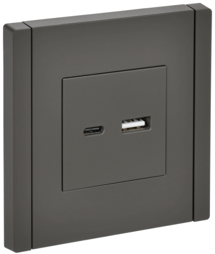 IEK FORTE&PIANO Розетка USB A+C 3,1А FP350 серый  (FP-U22-D31-K03)