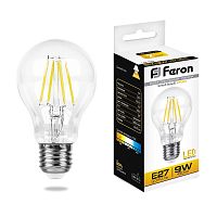 FERON Лампа светодиодная LED 9вт Е27 теплый FILAMENT (LB-63) (25631)