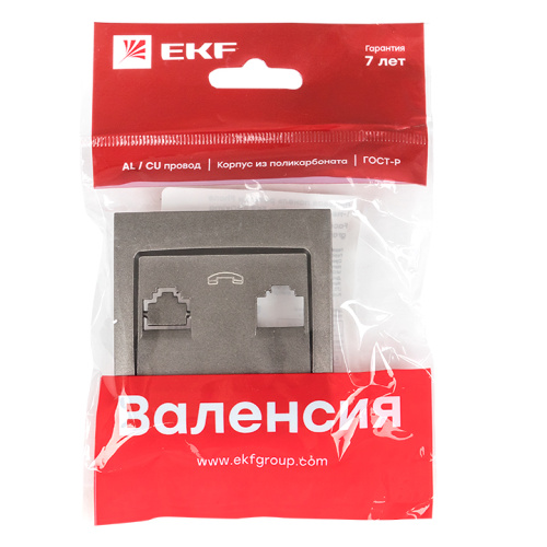 EKF Валенсия лицевая панель розетки Phone 1-местная графит  PROxima (EST01-L-034-60) фото 3
