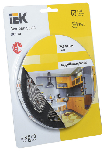 IEK Лента светодиодная LEDх60/м 5м 4.8w/m 12в желтый eco (LSR1-4-060-20-1-05)