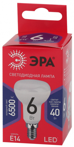 ЭРА Лампа светодиодная LED R50-6W-865-E14 R   (диод, рефлектор, 6Вт, хол, E14)  (10/100/3600)  (Б0045335)