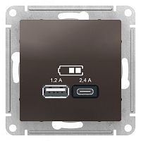 SCHNEIDER ELECTRIC РОЗЕТКА USB ATLASDESIGN A+С, 5В/2,4А, 2х5В/1,2А, механизм, МОККО (ATN000639)