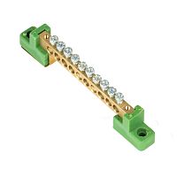 EKF Шина 0 PE 6x9мм 10 отверстий латунь с контактной пластиной 2 зелёных угловых изолятора  PROxima (sn0-63-10-2-pe)