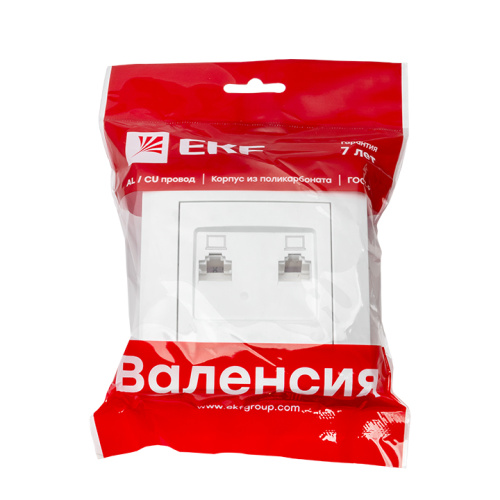 EKF Валенсия розетка компьютерная RJ-45 2-местная белая EKF PROxima (EWK02-035-10) фото 3