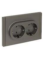IEK FORTE&PIANO Розетка 2-местная с заземлением без защитных шторок безвинтовое крепление 16А FP524 сталь  (FP-R21-16-1-K46)