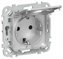 FLITE Розетка с заземлением с защитными шторками и крышкой безвинтовое крепление 16А IP44  алюминий (FI-R16-16-1-44-K47)