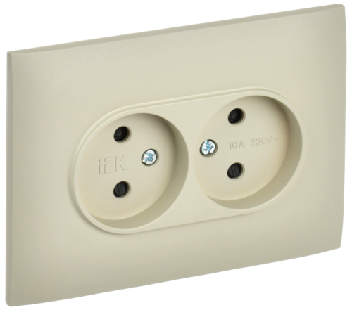IEK SKANDY Розетка 2-местная без заземления с защитными шторками 10А в сборе SK-R09B бежевый  (SK-R23-10-K10-F)