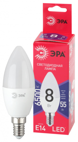 ЭРА Лампа светодиодная LED B35-8W-865-E14 R   (диод, свеча, 8Вт, хол, E14)  (10/100/3500)  (Б0045341)