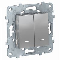 SCHNEIDER ELECTRIC Переключатель UNICA NEW двухклавишный 2 модуля с подсветкой 2 х схема 6а алюминий (NU521330N)
