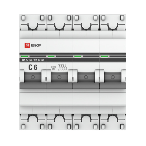 EKF Выключатель автоматический четырехполюсный 6А С ВА47-63 4.5кА PROxima (mcb4763-4-06C-pro) фото 2