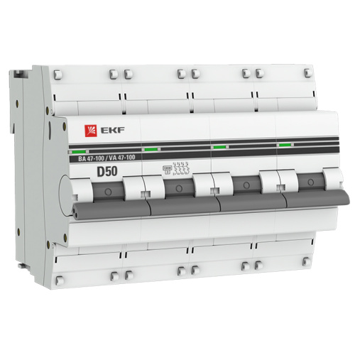 EKF Автоматический выключатель ВА 47-100 4P 50А  (D) 10kA  PROxima (mcb47100-4-50D-pro)