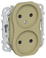 FLITE Розетка 2-местная без заземления с защитными шторками безвинтовое крепление 10А оливковый (FI-R23-10-1-K26)