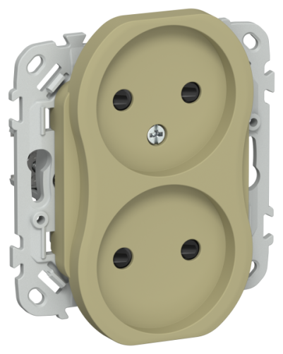 FLITE Розетка 2-местная без заземления с защитными шторками безвинтовое крепление 10А оливковый (FI-R23-10-1-K26)