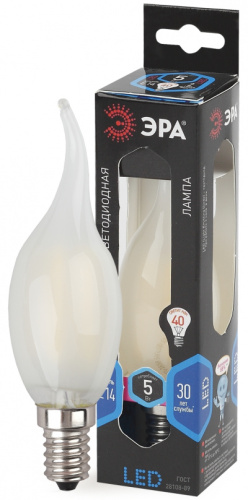 ЭРА Лампа светодиодная филаментная F-LED BXS-5W-840-E14 frost  (филамент, свеча на ветру мат., 5Вт, нейт (Б0027928)