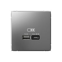 Systeme Electric ARTGALLERY USB Розетка A + тип-C 45Вт высокоскор.заряд. QC, PD, механизм, сталь (GAL000929)