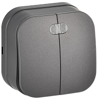 IEK GLORY Выключатель 2-клавишный для открытой установки с индикацией 10А ВС20-2-1-ХСм сталь матовый  (EVH21-K46M-10)