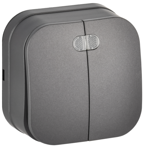 IEK GLORY Выключатель 2-клавишный для открытой установки с индикацией 10А ВС20-2-1-ХСм сталь матовый  (EVH21-K46M-10)