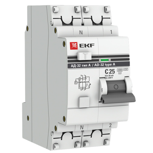 EKF Автомат дифференциальный АД-32 1P+N 25А/30мА  (тип А) PROxima (DA32-25-30-a-pro)