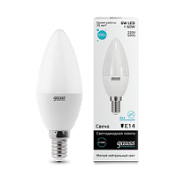GAUSS Лампа светодиодная LED 6вт 230в Е14 белый мат.свеча  (33126)