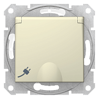 SCHNEIDER ELECTRIC Sedna Розетка с заземлением со шторками с крышкой IP44 в рамку бежевая (SDN3100347)