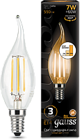 GAUSS Лампа светодиодная LED 7Вт E14 2700K Filament Candle tai LED step dimmable  (104801107-S)