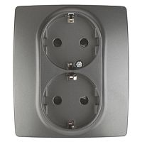 ЭРА Розетка 2X2P+E Schuko со шторками, 16A-250В, , графит, 12-2104-12 (Б0019331)
