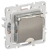 IEK SKANDY Розетка 1-местная с заземлением с защитными шторками и крышкой 16А IP44 SK-R11N никель  (SK-R16-16-44-K50)