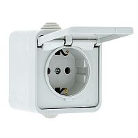 EKF Прага Розетка с заземлением с крышкой IP44 белый (EKR16-029-10-44)