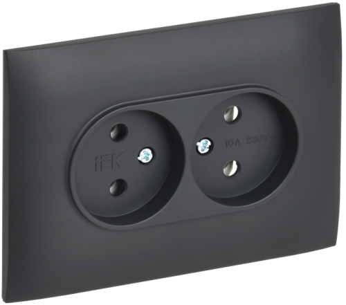 IEK SKANDY Розетка 2-местная без заземления без защитных шторок 10А в сборе SK-R10T титан  (SK-R20-10-K48-F)
