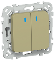FLITE Выключатель 2-клавишный с индикацией 10А  оливковый (FI-V20-1-10-1-K26)