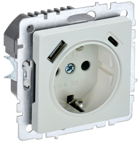 IEK BRITE Роз. с з/к/ш 16А с USB A+C 18Вт РЮш11-1-БрЖ жемч. IEK (BR-R14-16-U22-018-K36)