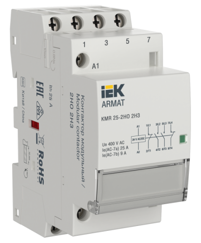 IEK ARMAT Контактор модульный KMR 25А 24В AC/DC 2НО 2НЗ  (AR-KMR20-025-22-024)