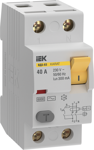 IEK Выключатель дифференциальный (УЗО) KARAT ВД3-63 2P 40А 300мА 6кА тип AC IEK (MDV20-2-040-300)