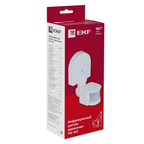 EKF Датчик движения ИК настенный 1200Вт 180гр. до 12м IP44 MS-16C PROxima (dd-ms-16C) фото 2