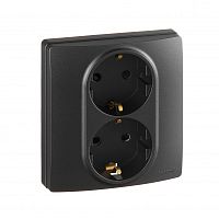 LEGRAND ETIKA Розетка двойная с заземлением со шторками антрацит автоматические зажимы (672633 )