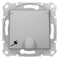SCHNEIDER ELECTRIC Sedna Розетка с заземлением со шторками с крышкой в рамку алюминий (SDN3100160)