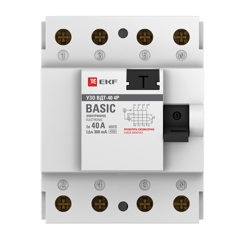 EKF Устройство защитного отключения УЗО ВД-40 4P 40А/300мА (электронное) Basic (elcb-4-40-300e-sim) фото 2 EKF Устройство защитного отключения УЗО ВД-40 4P 40А/300мА (электронное) Basic (elcb-4-40-300e-sim) фото 2