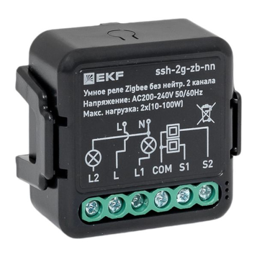 EKF Умное реле в подрозетник 2-канальное без нейтрали Zigbee  Connect Select (ssh-2g-zb-nn)