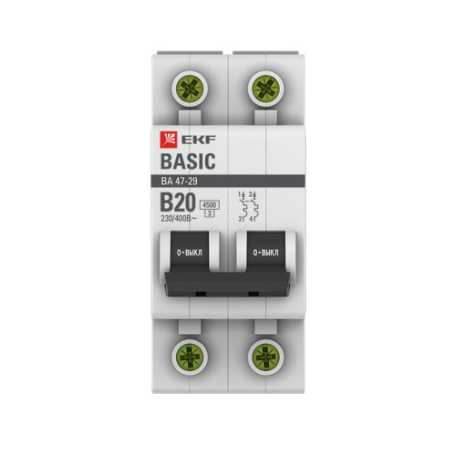 EKF Автоматический выключатель 2P 20А  (B) 4,5кА ВА 47-29  Basic (mcb4729-2-20-B) фото 3