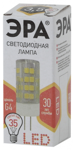 ЭРА Лампа светодиодная LED JC-3,5W-220V-CER-827-G4  (диод, капсула, 3,5Вт, тепл, G4)   (100/1000/30000 (Б0027855)