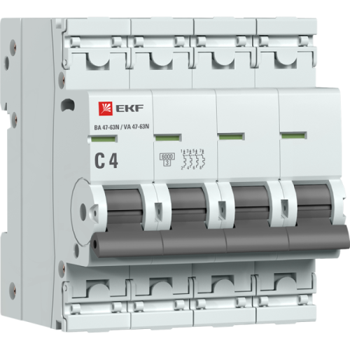 EKF Автоматический выключатель 4P 4А (C) 6кА ВА 47-63N PROxima (M636404C)