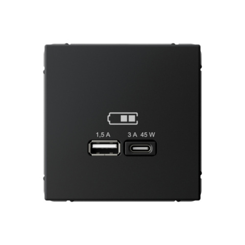 Systeme Electric ARTGALLERY USB Розетка A + тип-C 45Вт высокоскор.заряд. QC, PD, механизм, карбон (GAL001029)